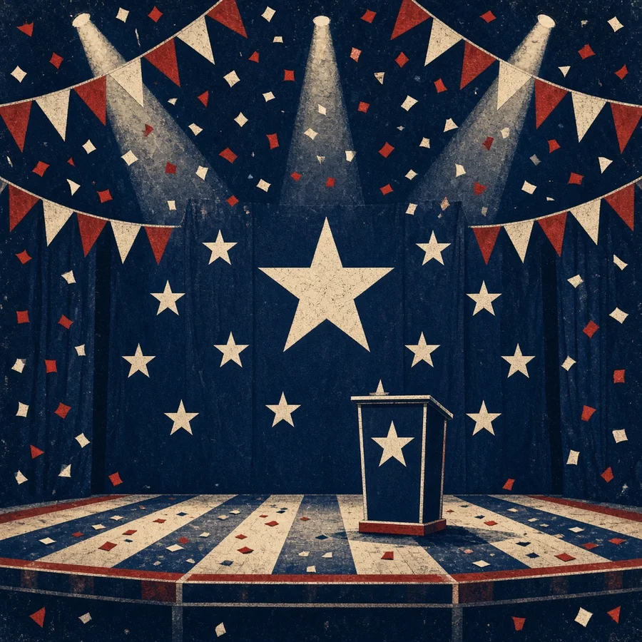 Empty patriotic rally stage